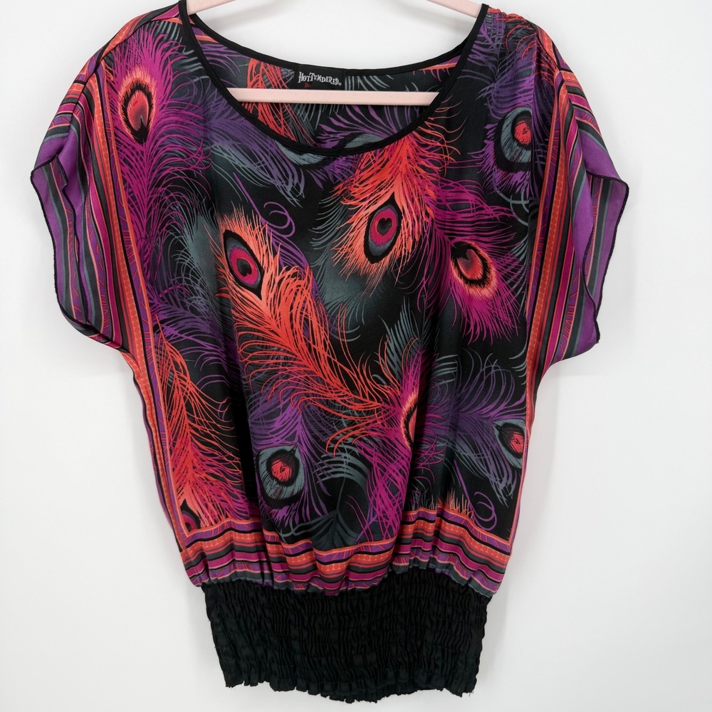 Vintage Hot Tempered Blouson Top Womens XL Black Peacock Whimsygoth Y2K